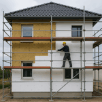 Rusztowanie przy budynku - wełna mineralna czy styropian?